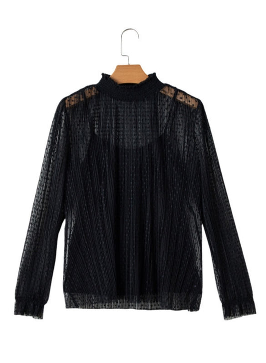 (XL ONLY) Black Dotty Lace Mock Neck Set— FINAL SALE