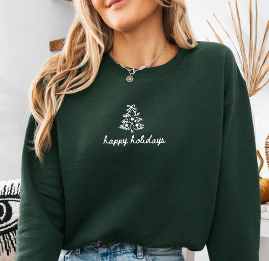 Embroidered Happy Holidays Unisex Crew