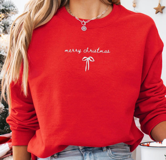 Embroidered Merry Christmas Bow Unisex Crew