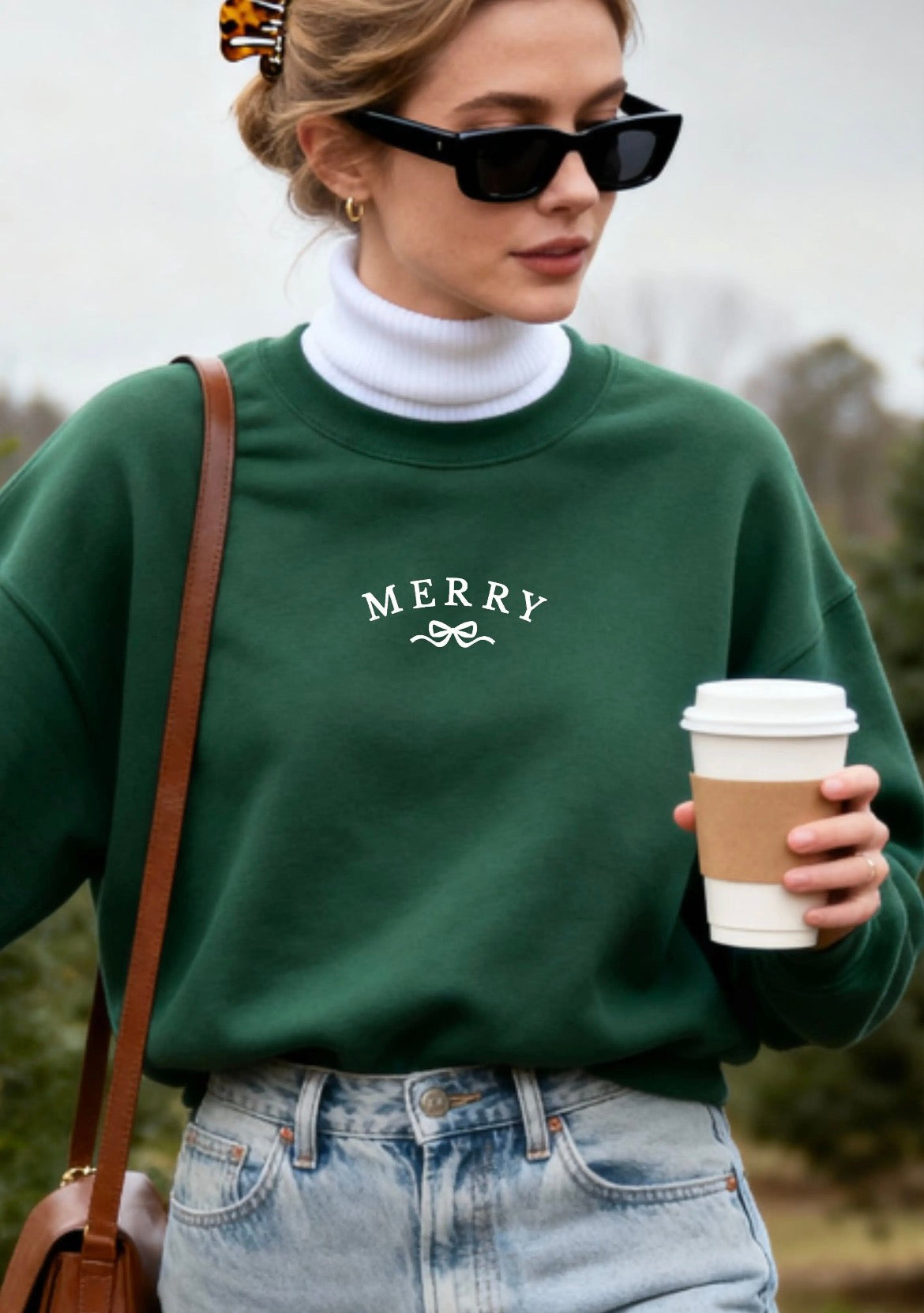 Embroidered Merry Bow Unisex Crew