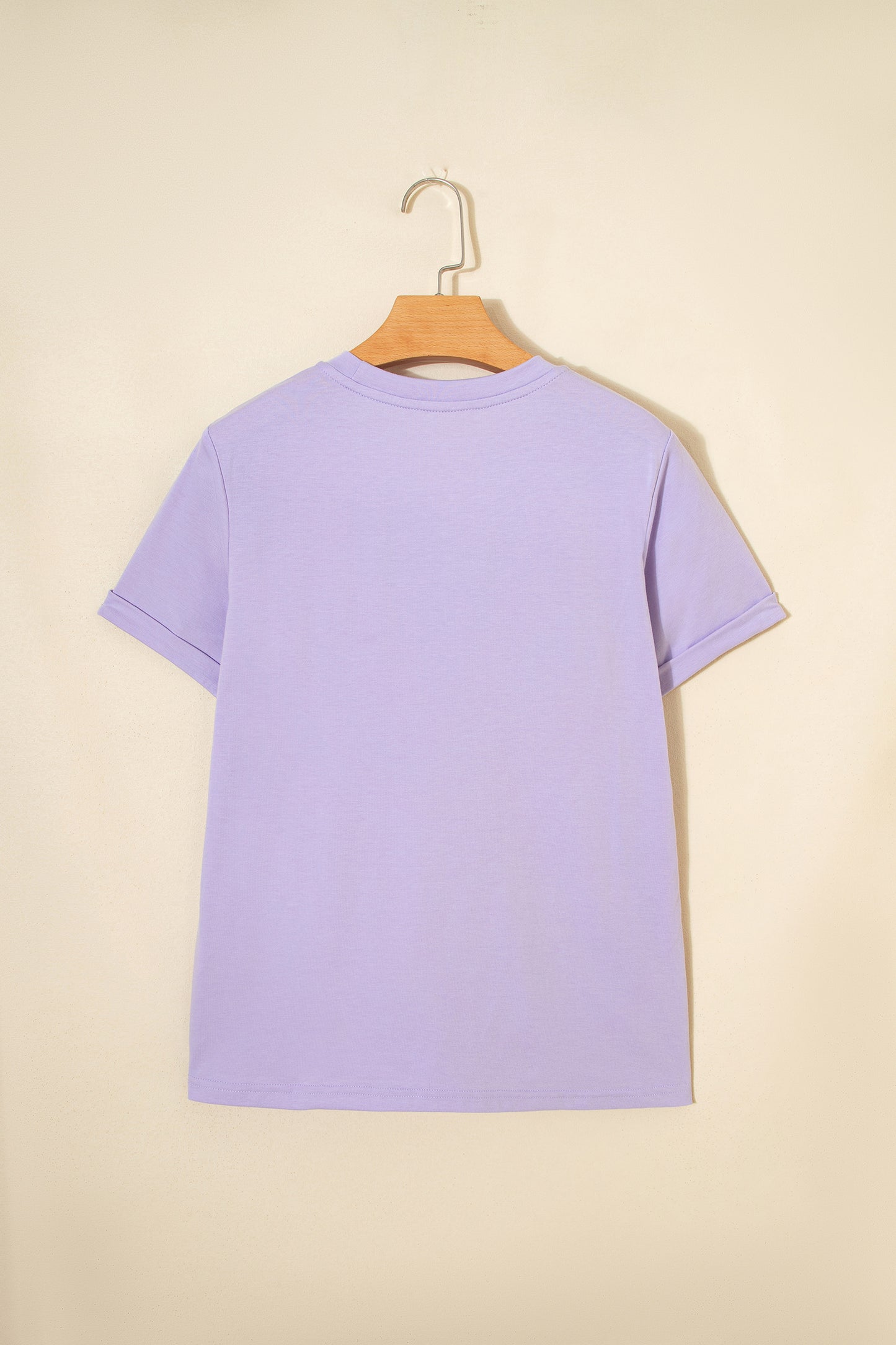Pink Solid Color Basic Crew Neck Plain Tee