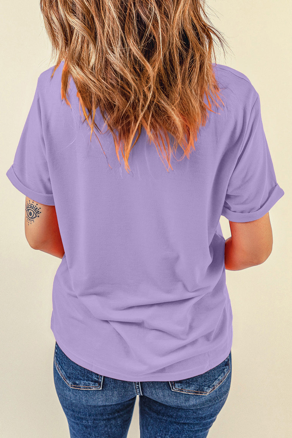 Pink Solid Color Basic Crew Neck Plain Tee