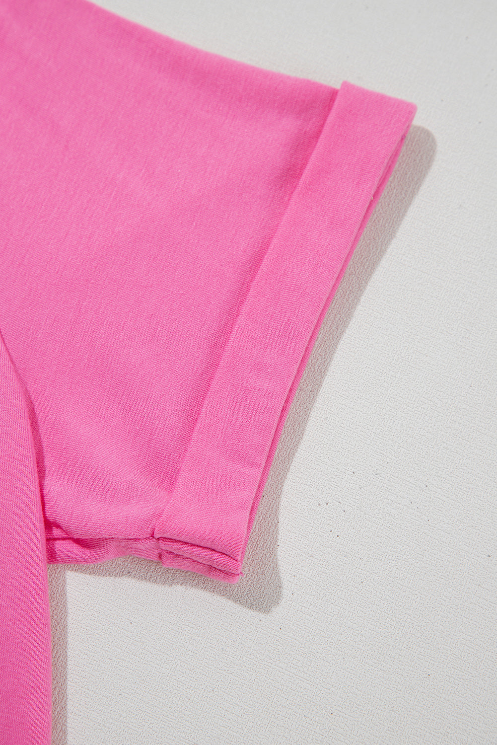 Pink Solid Color Basic Crew Neck Plain Tee