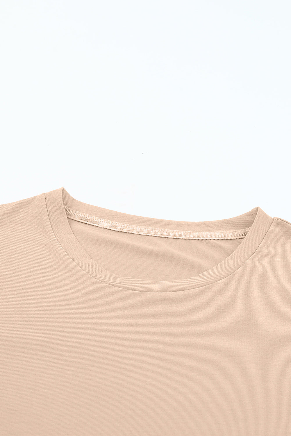 Pink Solid Color Basic Crew Neck Plain Tee