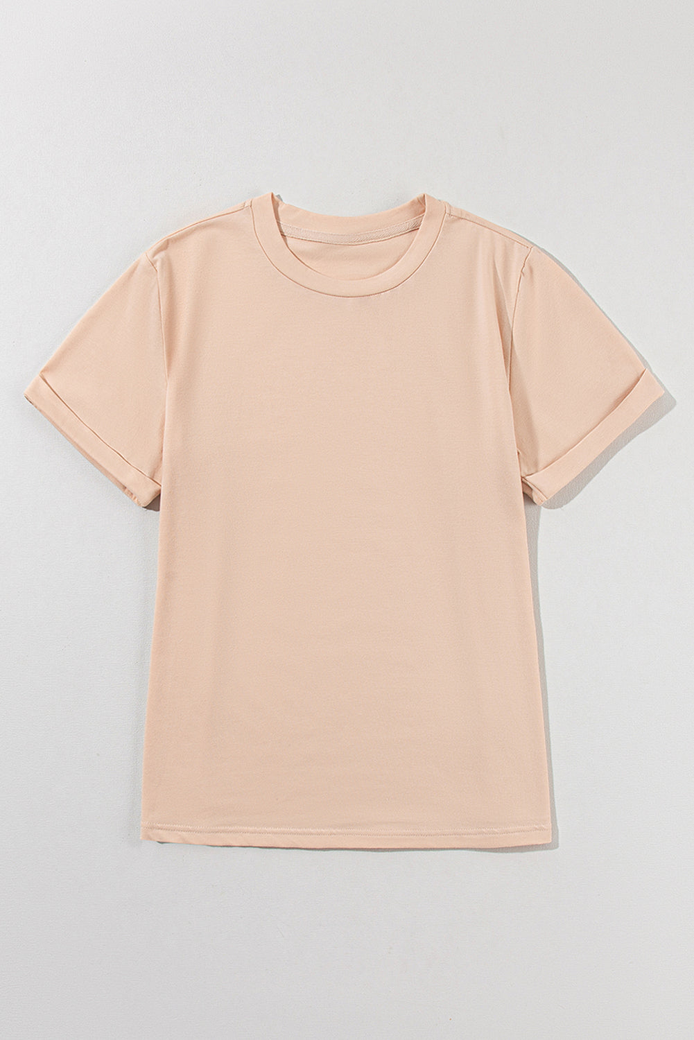 Pink Solid Color Basic Crew Neck Plain Tee