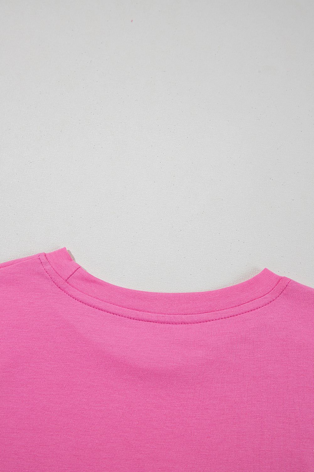 Pink Solid Color Basic Crew Neck Plain Tee