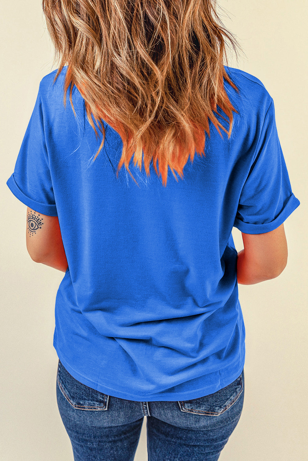 Pink Solid Color Basic Crew Neck Plain Tee