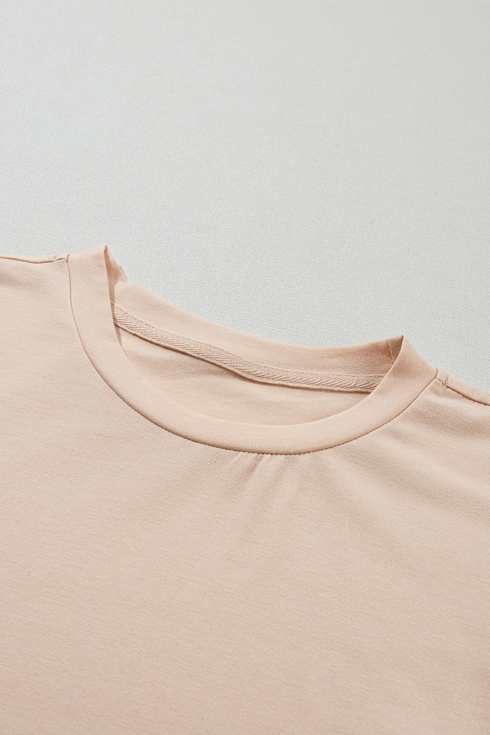 Pink Solid Color Basic Crew Neck Plain Tee