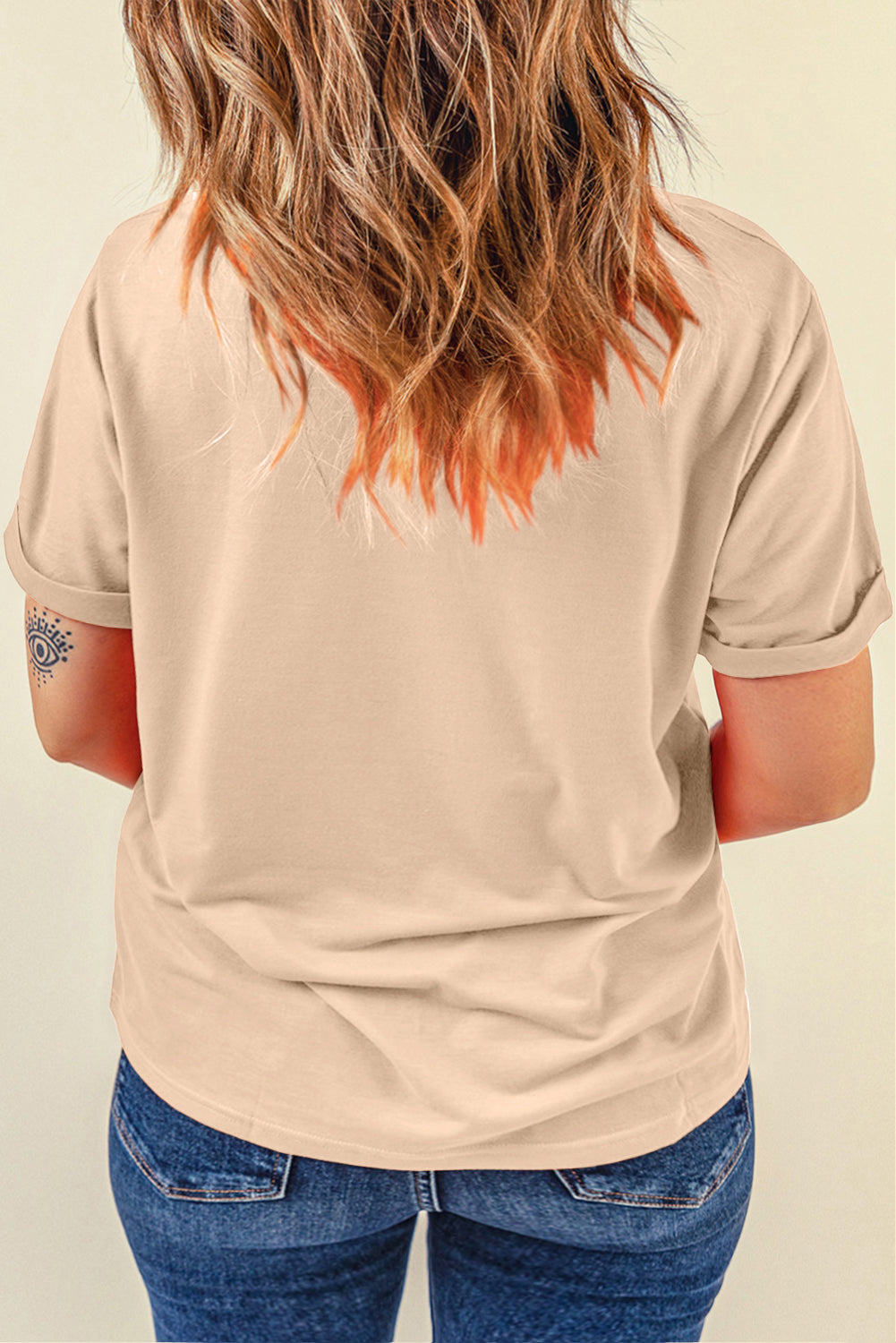 Pink Solid Color Basic Crew Neck Plain Tee