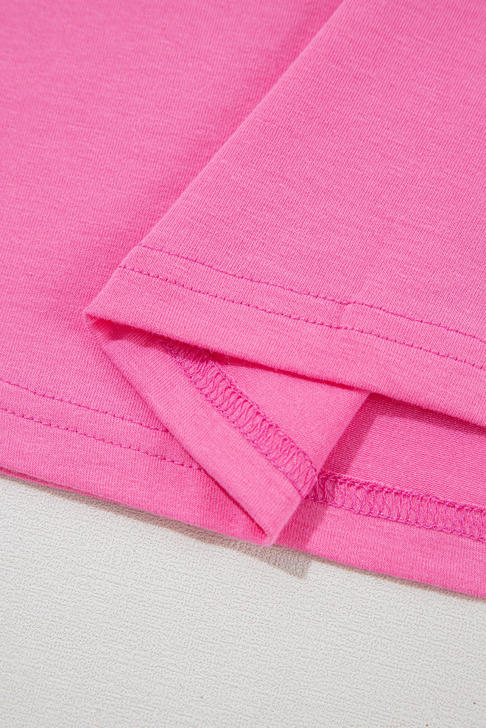 Pink Solid Color Basic Crew Neck Plain Tee