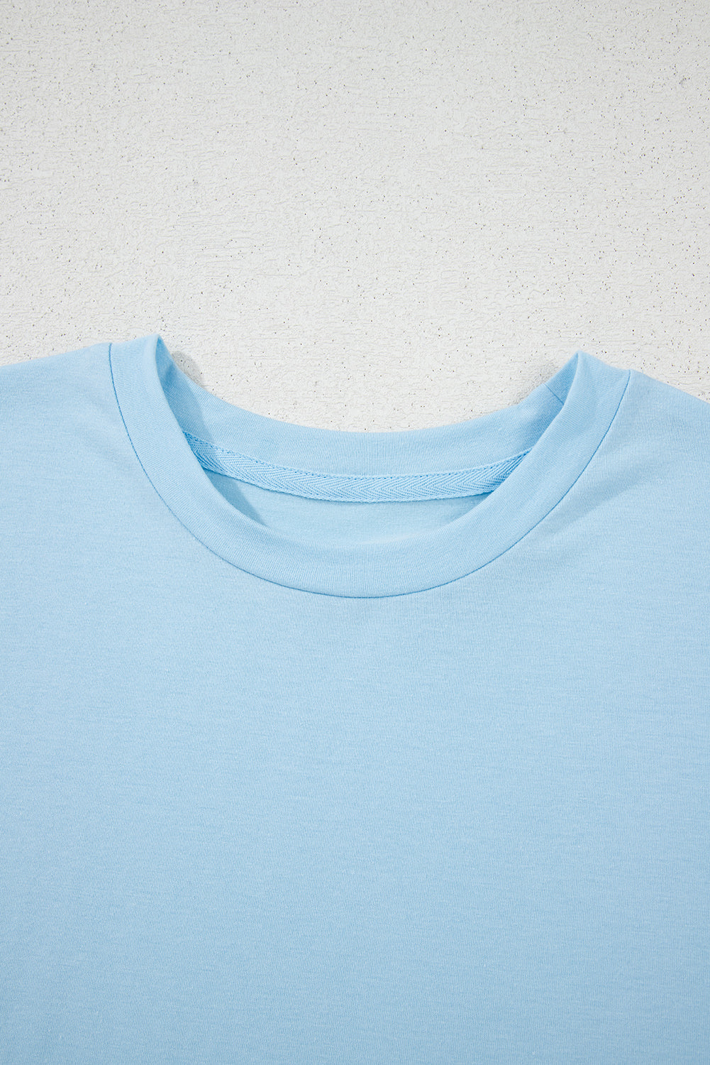 Pink Solid Color Basic Crew Neck Plain Tee