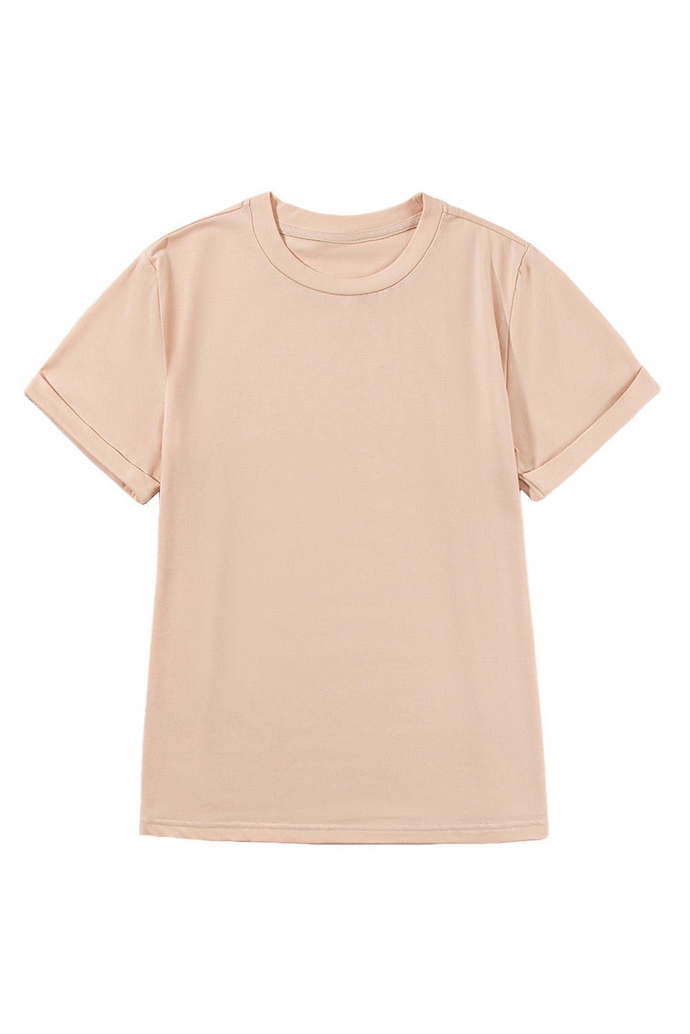 Pink Solid Color Basic Crew Neck Plain Tee