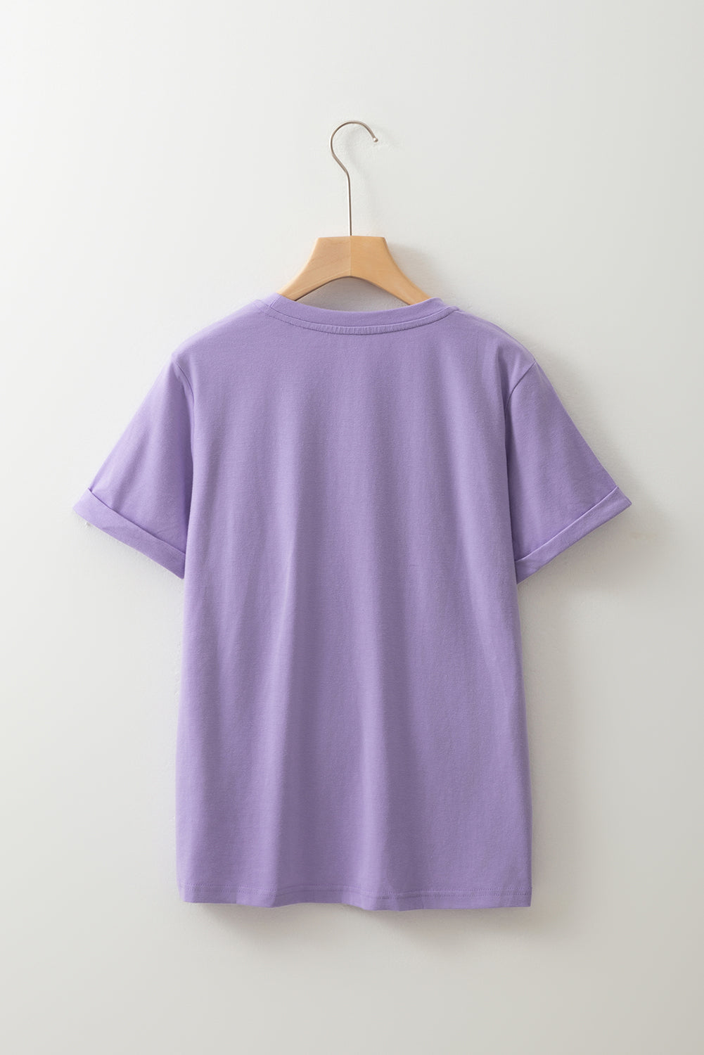 Pink Solid Color Basic Crew Neck Plain Tee