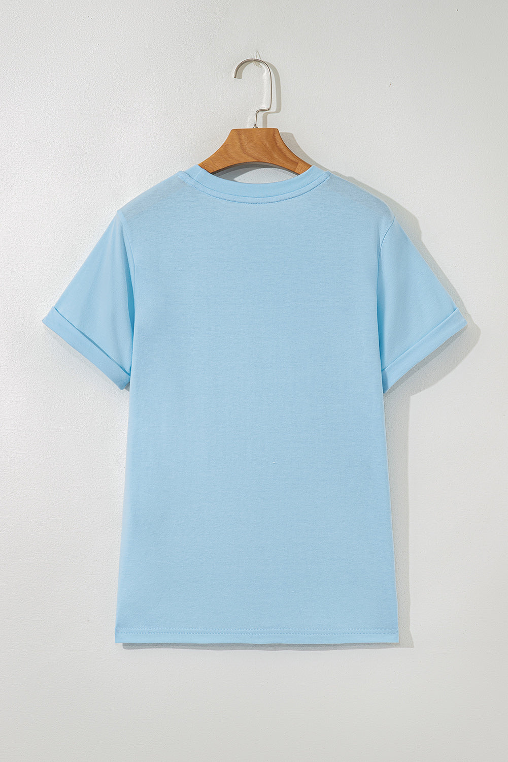 Pink Solid Color Basic Crew Neck Plain Tee