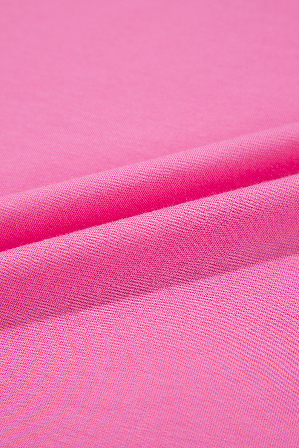 Pink Solid Color Basic Crew Neck Plain Tee
