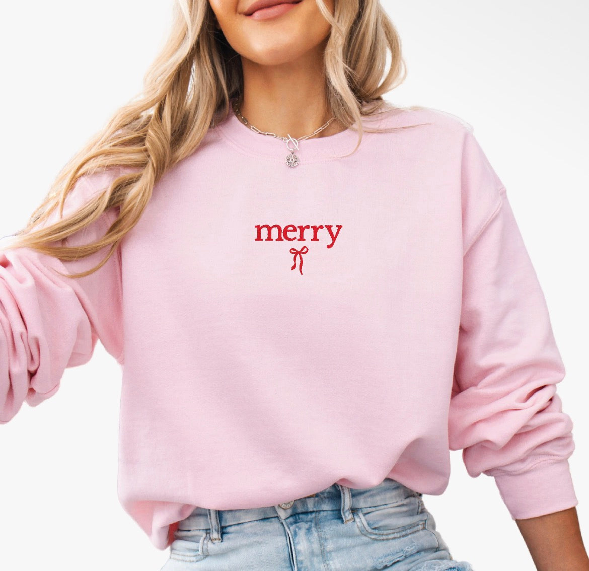 Embroidered Merry Bow Unisex Crew