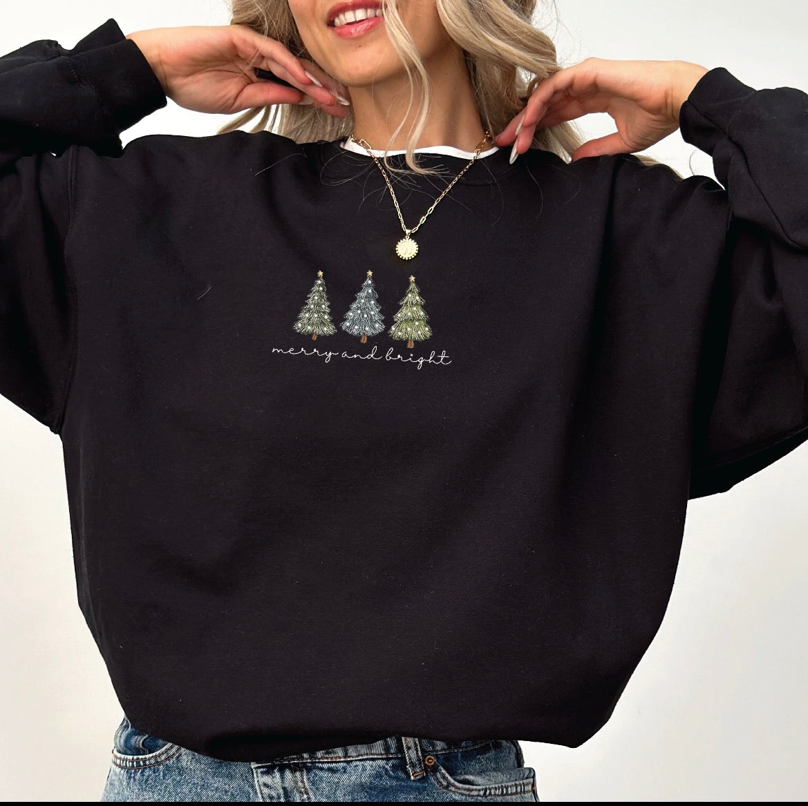 Embroidered Merry & Bright Unisex Crew
