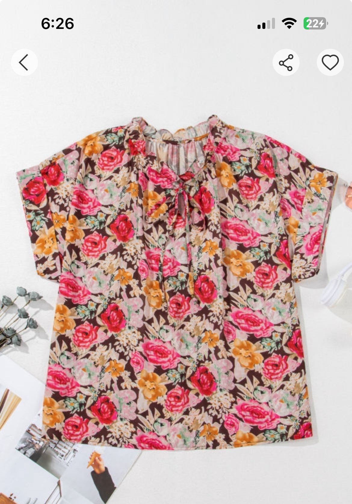 Pink Floral Short Sleeve Blouse—FINAL SALE