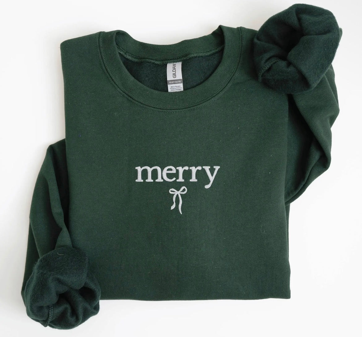 Embroidered Merry Bow Unisex Crew
