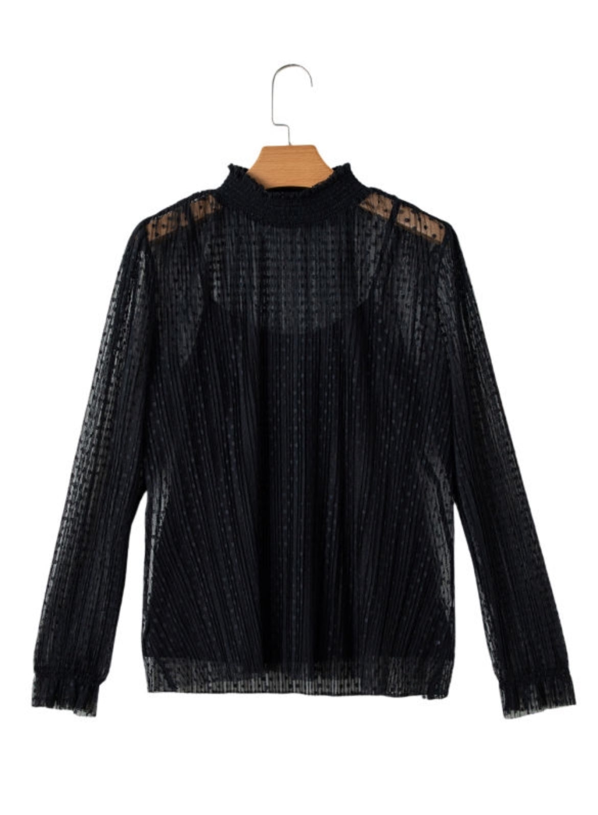 (XL ONLY) Black Dotty Lace Mock Neck Set— FINAL SALE
