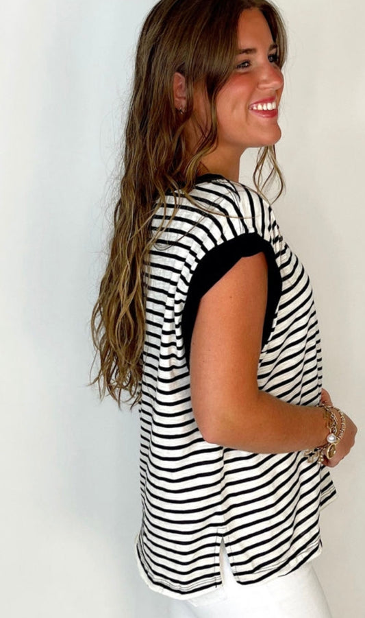 Black Stripe Roundneck Sleeveless Tee— FINAL SALE