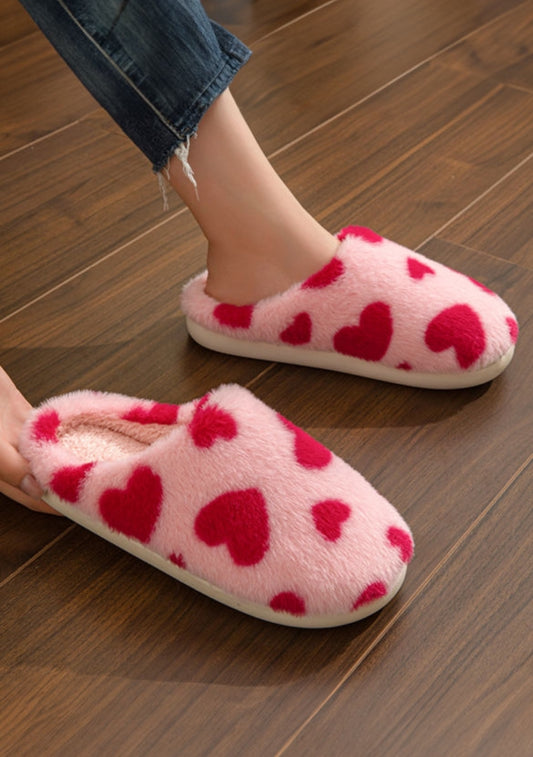 Pink & Red Fuzzy Heart Slippers (Regular Price: $20)—FINAL SALE