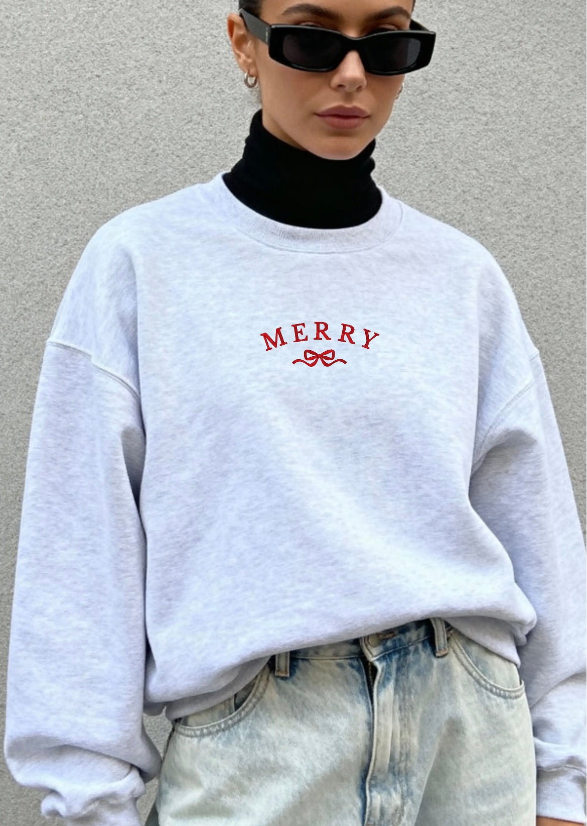 Embroidered Merry Bow Unisex Crew