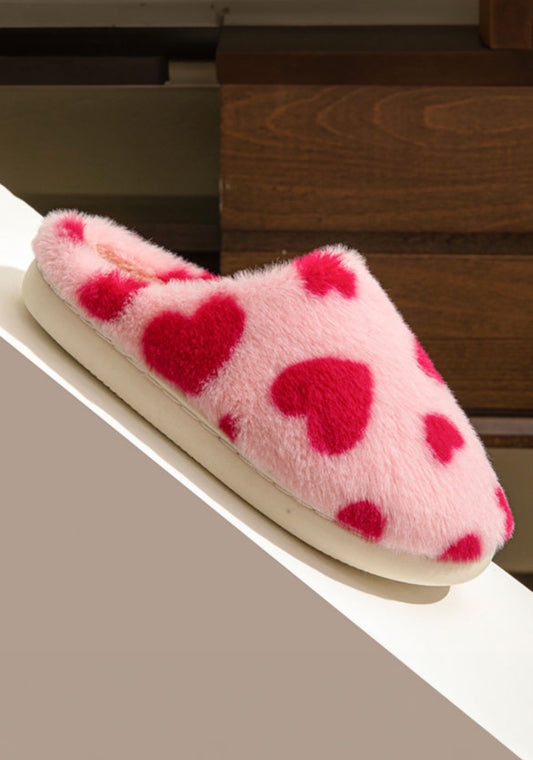 Pink & Red Fuzzy Heart Slippers (Regular Price: $20)—FINAL SALE