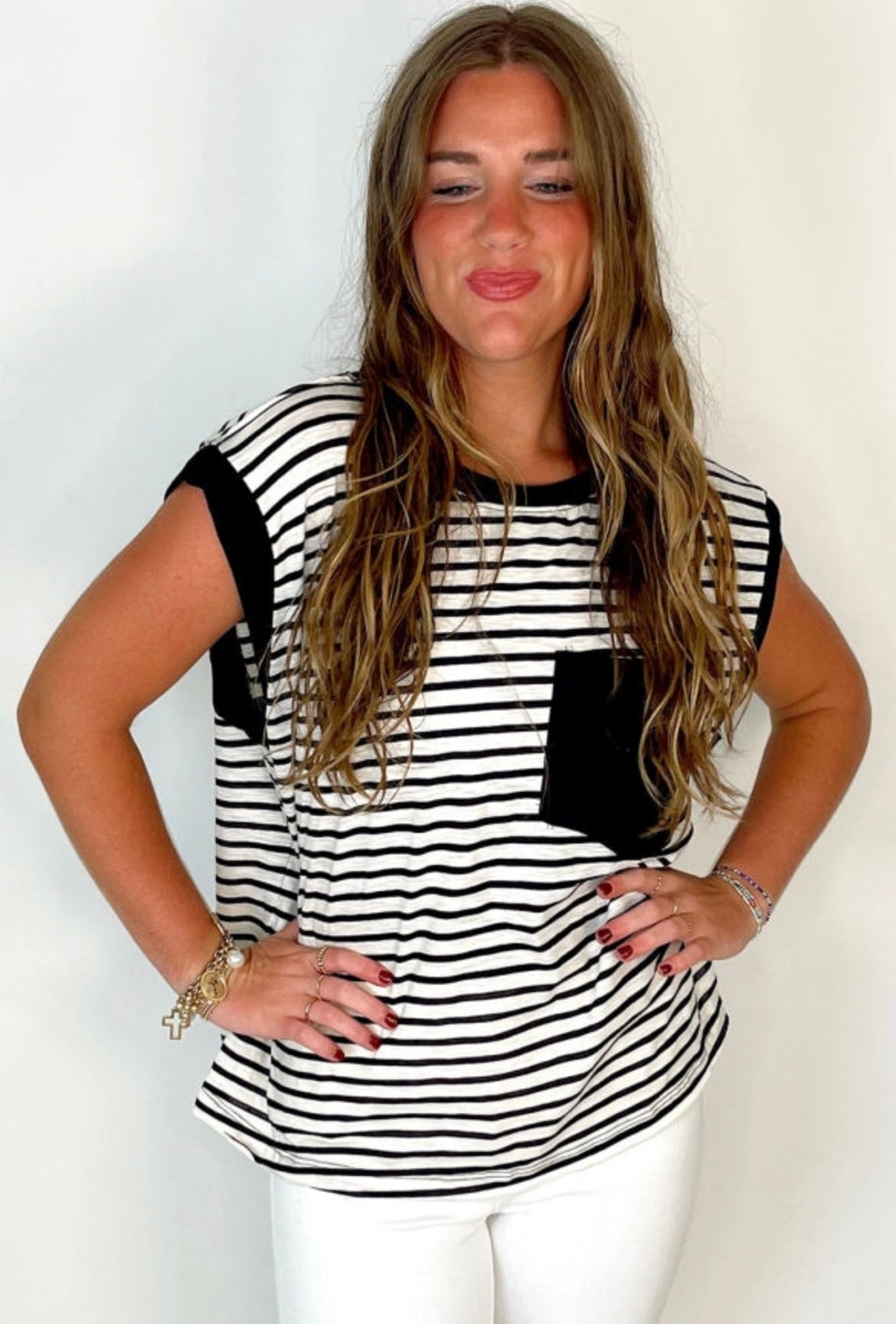 Black Stripe Roundneck Sleeveless Tee— FINAL SALE