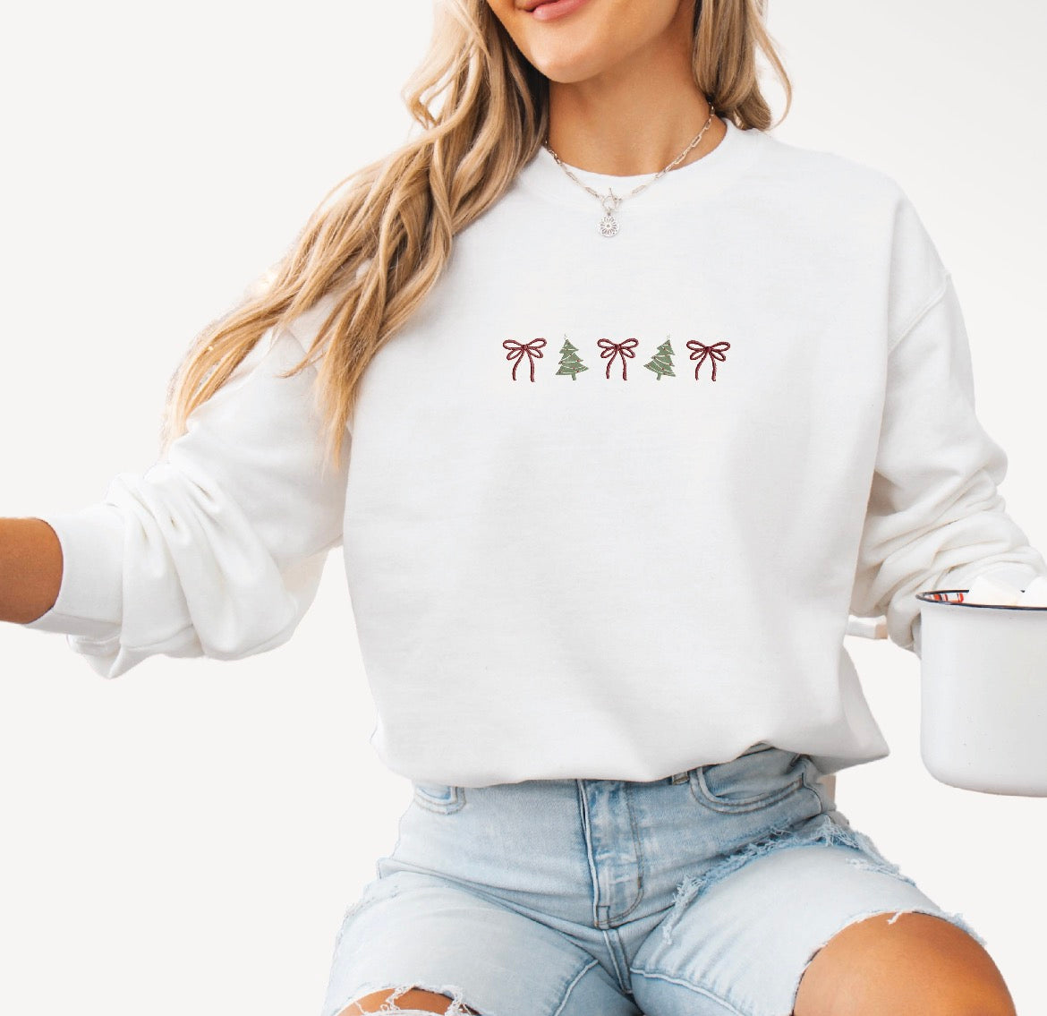 Embroidered Trees & Bows Unisex Crew