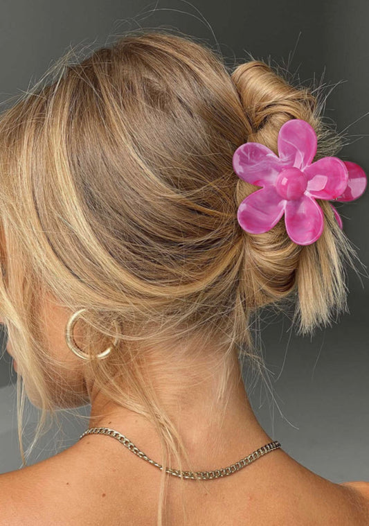 Pink Flower Hair Claw Clip