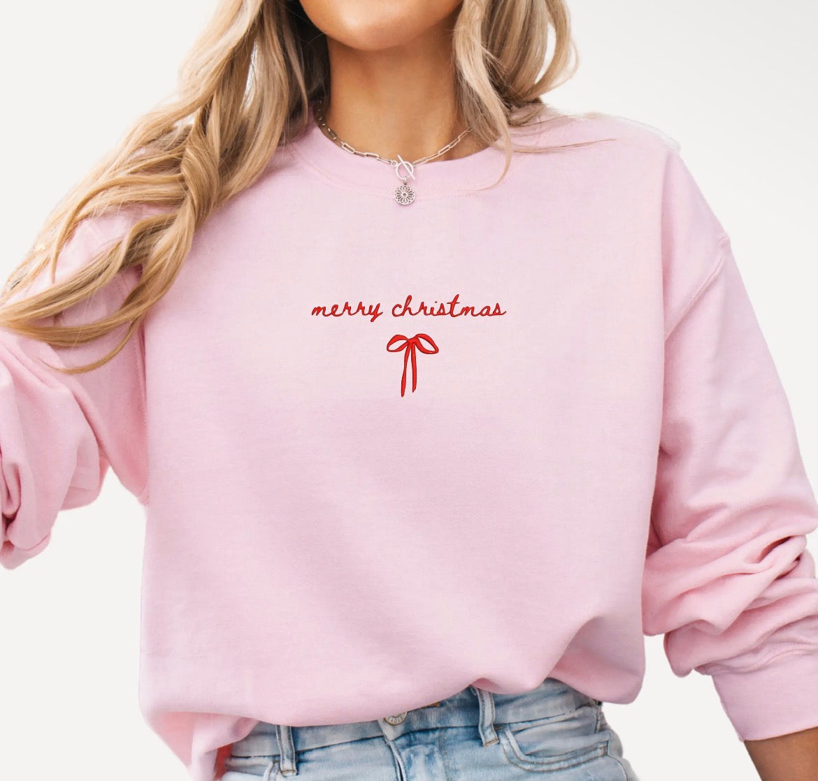 Embroidered Merry Christmas Bow Unisex Crew