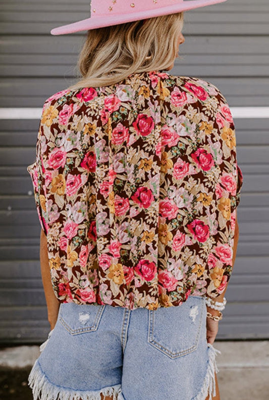 Pink Floral Short Sleeve Blouse—FINAL SALE