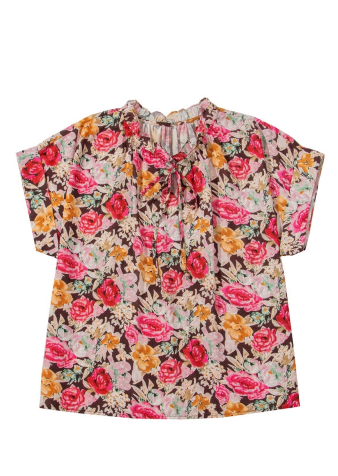 Pink Floral Short Sleeve Blouse—FINAL SALE