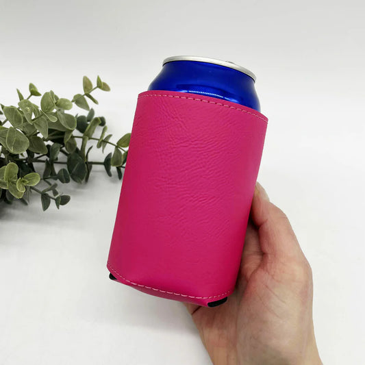 Neon Pink Leatherette Can Koozie