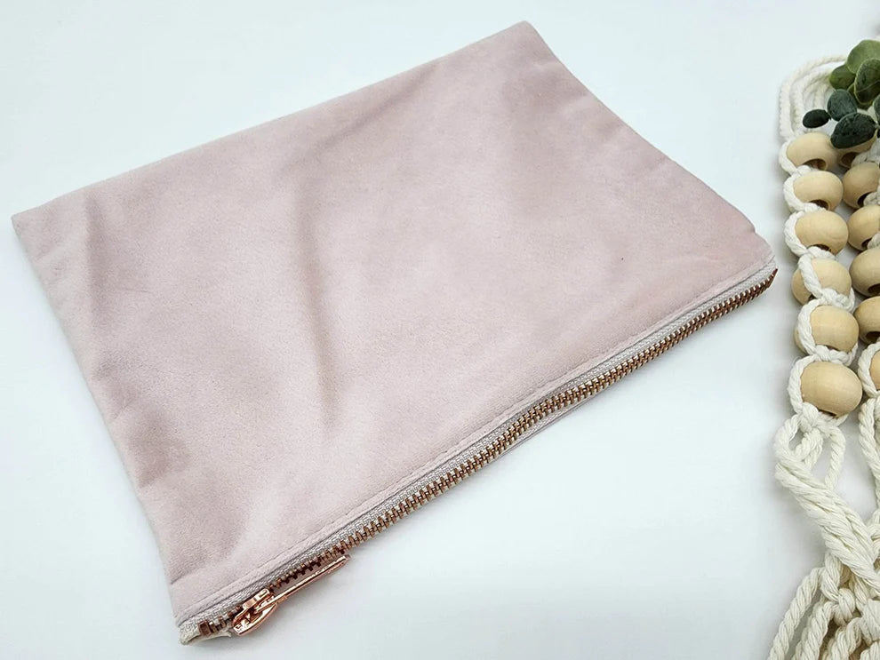 Personalized Linen Pink Velvet Pouch
