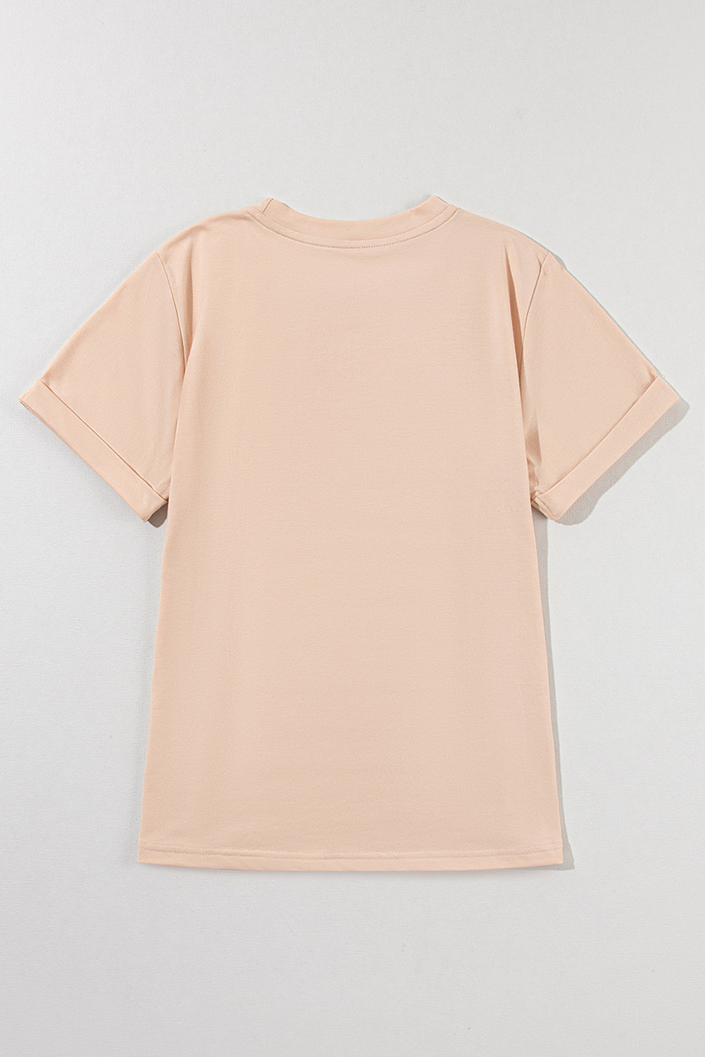 Pink Solid Color Basic Crew Neck Plain Tee