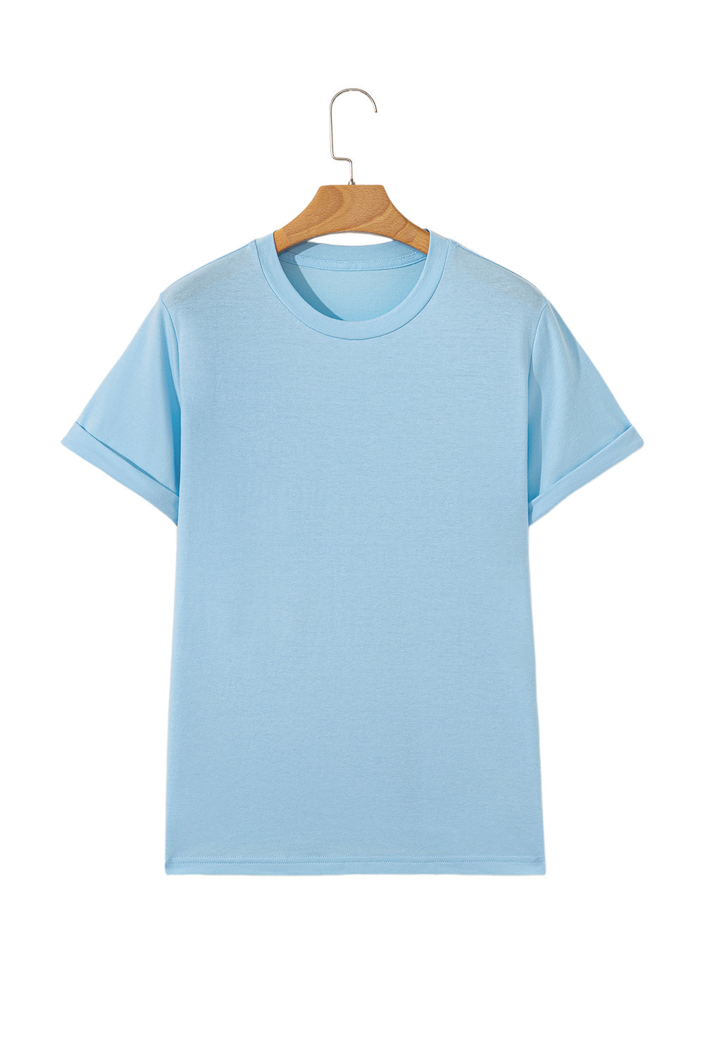 Pink Solid Color Basic Crew Neck Plain Tee