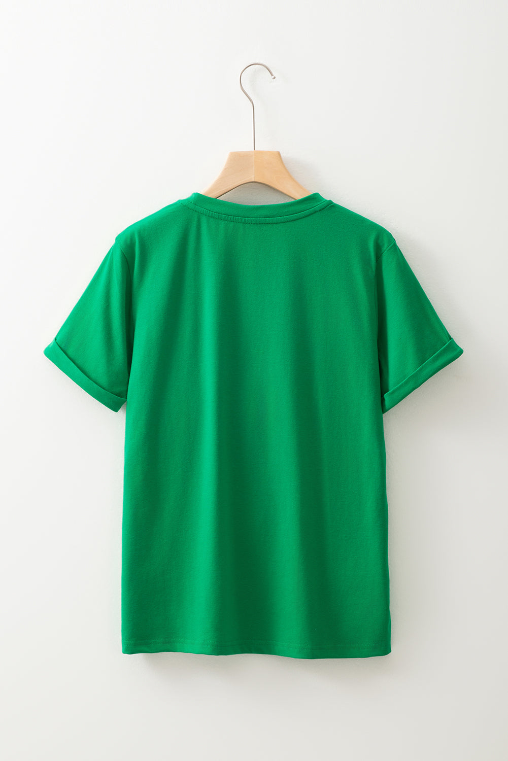 Pink Solid Color Basic Crew Neck Plain Tee