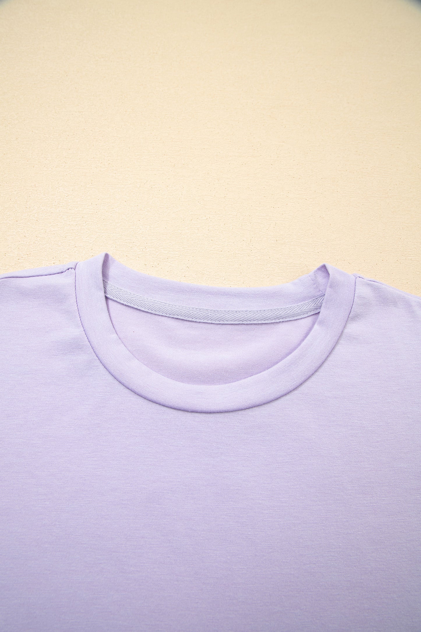 Pink Solid Color Basic Crew Neck Plain Tee