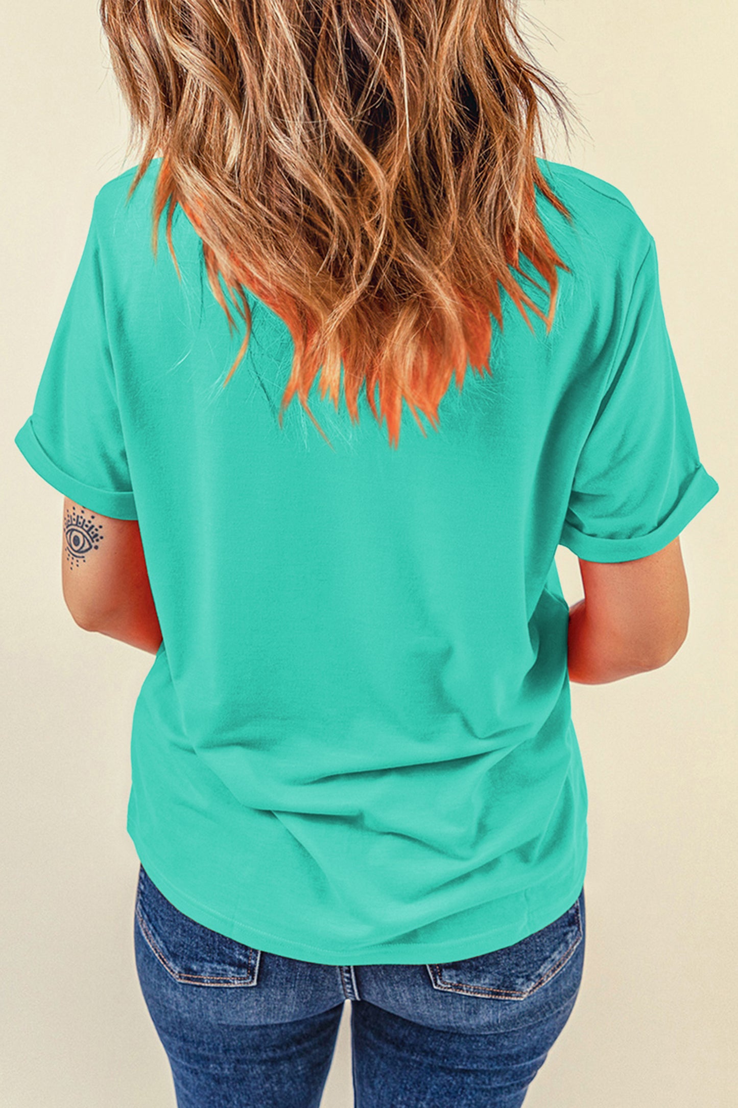 Pink Solid Color Basic Crew Neck Plain Tee
