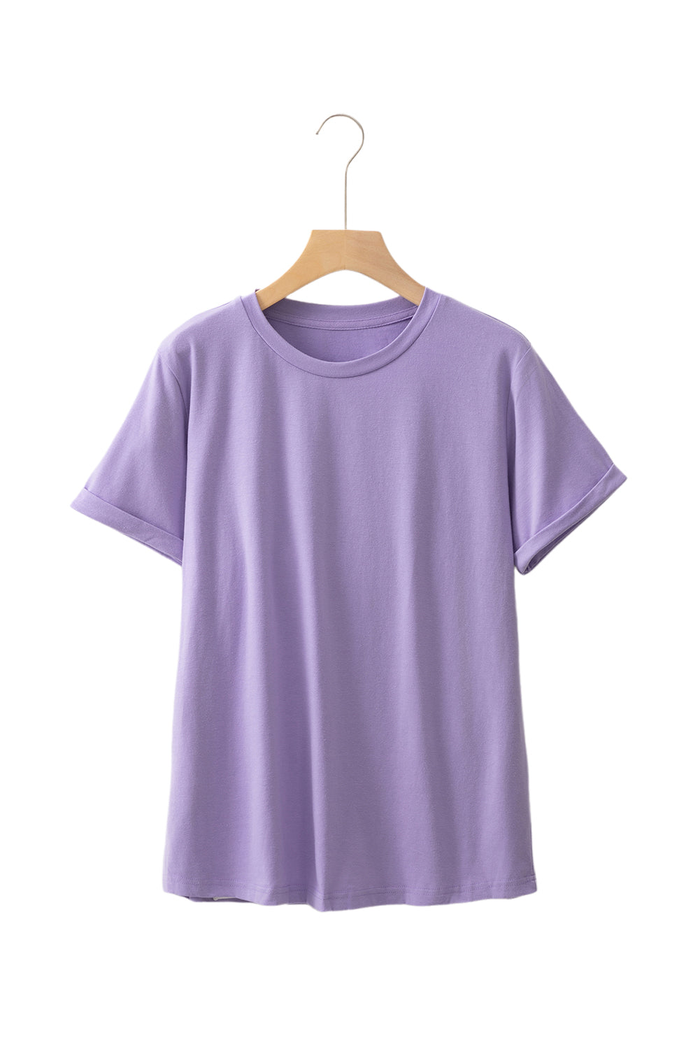 Pink Solid Color Basic Crew Neck Plain Tee