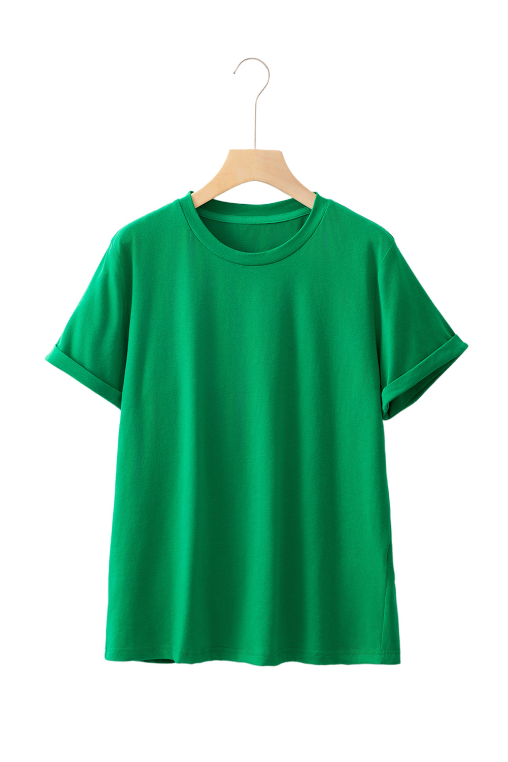 Pink Solid Color Basic Crew Neck Plain Tee