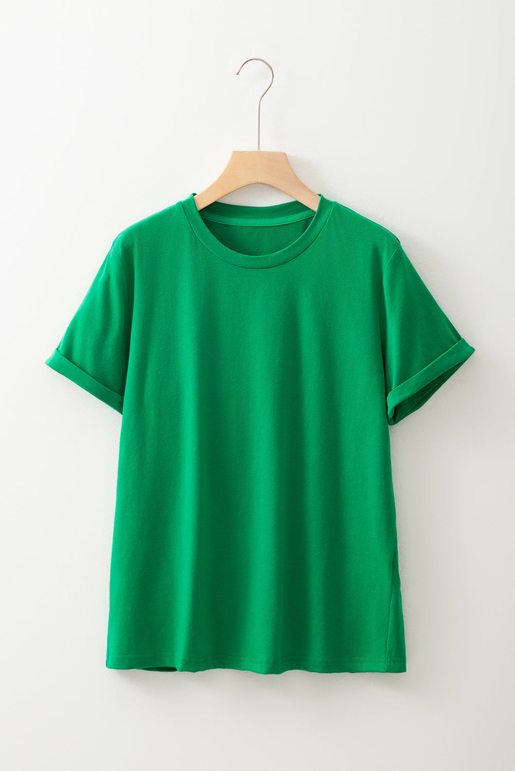 Pink Solid Color Basic Crew Neck Plain Tee