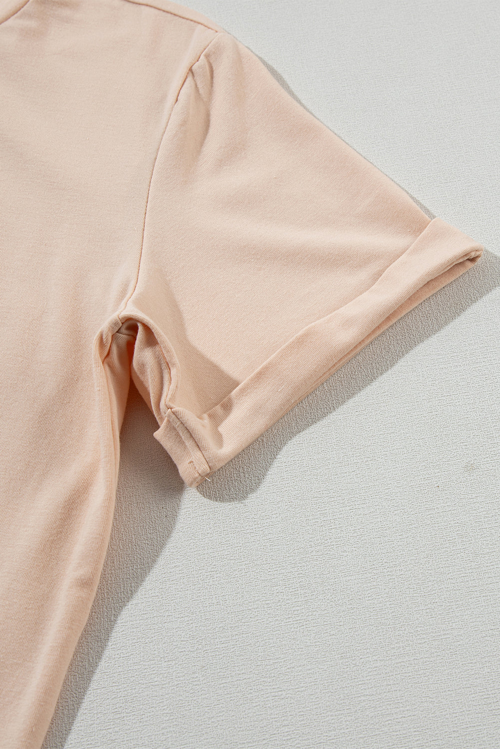 Pink Solid Color Basic Crew Neck Plain Tee