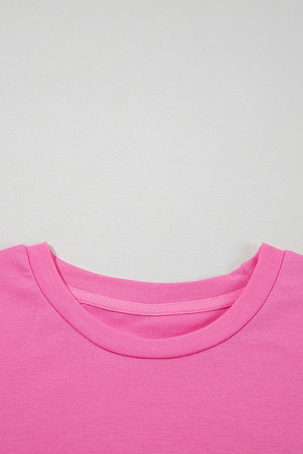 Pink Solid Color Basic Crew Neck Plain Tee
