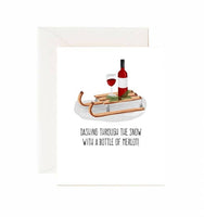 Dashing Through The Snow With A Bottle Of Merlot - Card